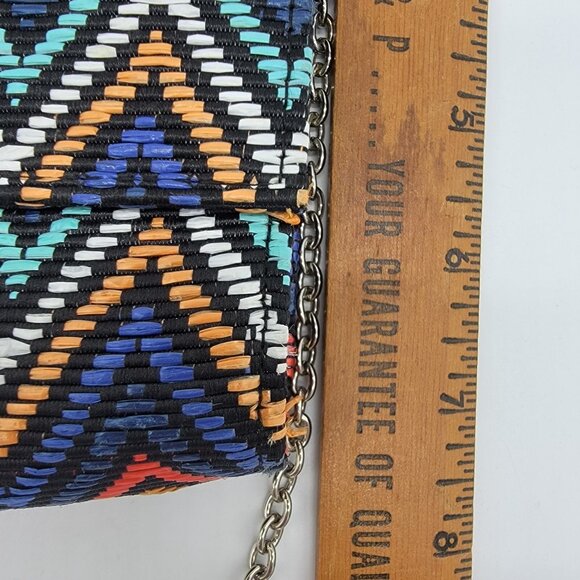 Jessica McClintock Bag Colorful Chevron Pattern Clutch Night Out Party Chain EUC - Picture 7 of 7